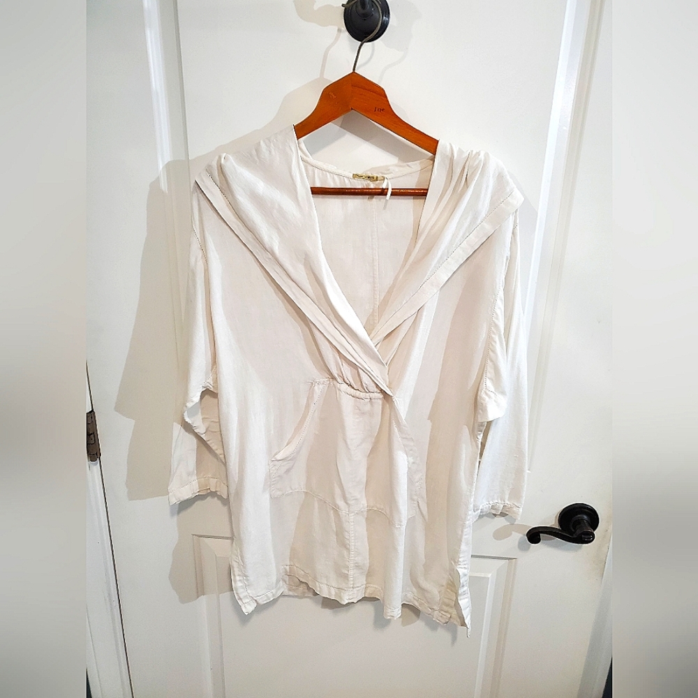 Max Studio Ecru Linen Hooded Baja Sun Cover